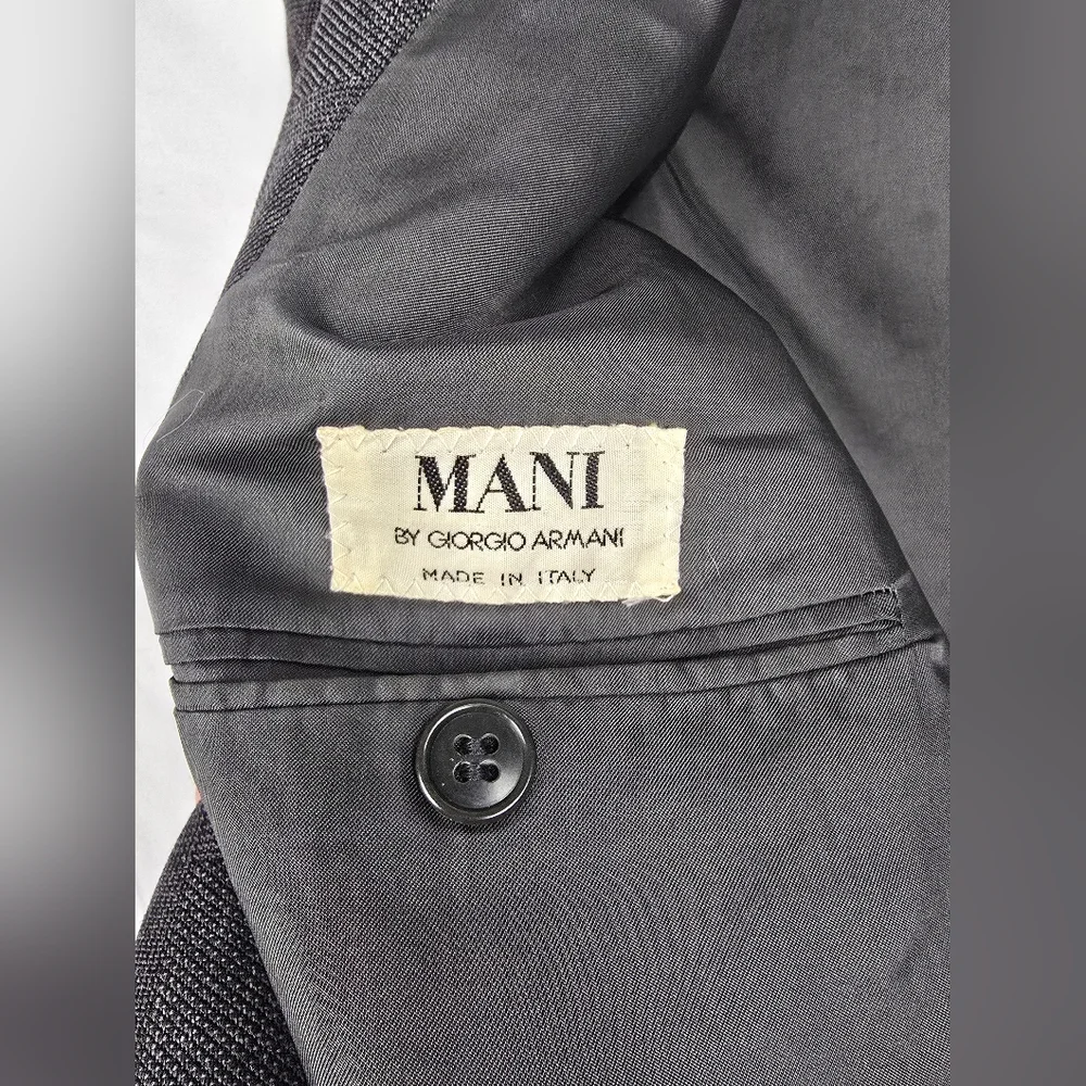 Mani by Giorgio Armani Pure Virgin Wool Gray Windowpane Coat Blazer sz 40 Short